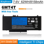 6MT4T high capacity laptop battery for Dell Latitude E5470 E5570 Precision M3510, 7.6V 62Wh 4 Cells, front view with 2 year warranty branding