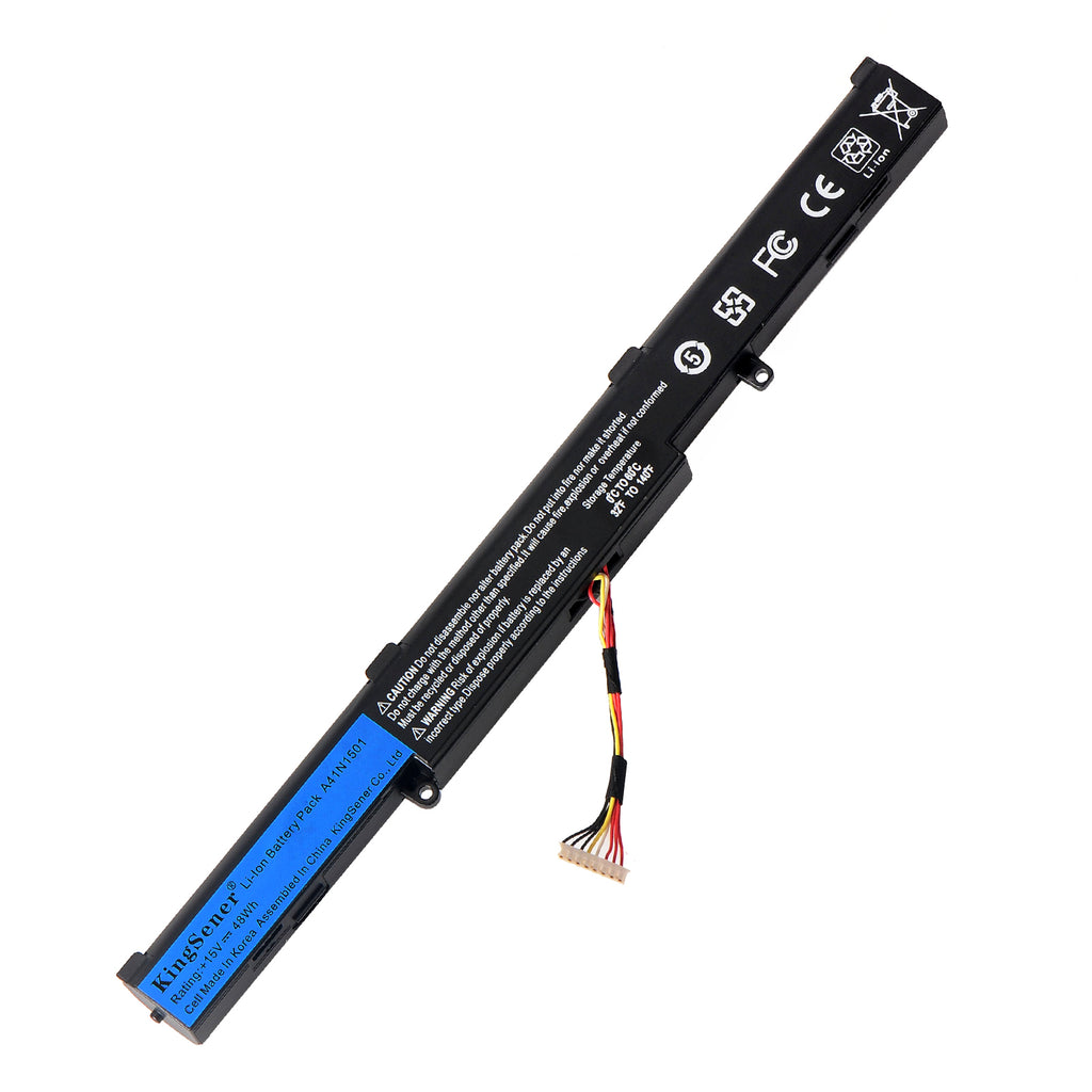 A41N1501 Replacement Laptop Battery for ASUS N552 N752 GL752, 15V 48WH, long thin bar with central wider section.