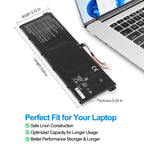 AP18C7M Acer Swift 5 battery dimensions 9.69 x 3.31 x 0.24 inches, size diagram with laptop compatibility, safe Li-ion construction