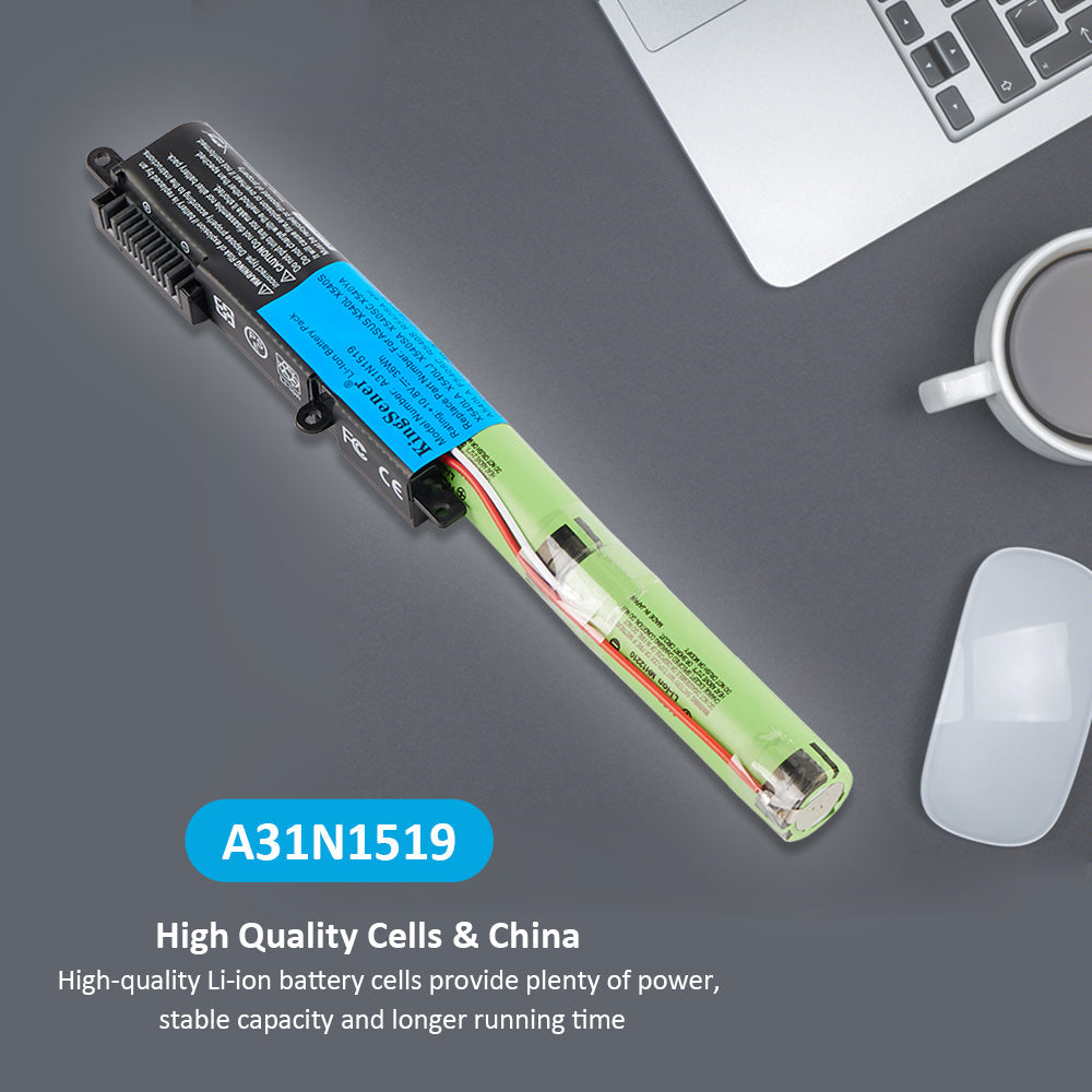 A31N1519 replacement laptop battery for ASUS X540 series, 10.8V 36Wh 3400mAh, green cylindrical cells with black connector head.