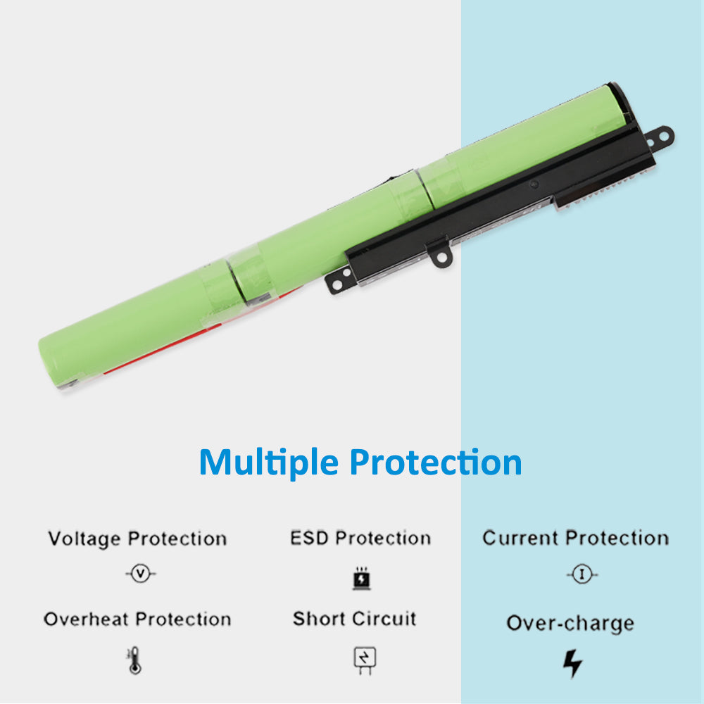 A31N1519 replacement laptop battery for ASUS X540 series, 10.8V 36Wh 3400mAh, green cylindrical cells with black connector head.