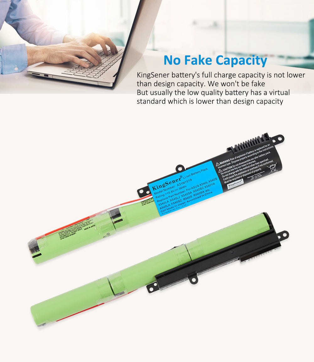 A31N1519 replacement laptop battery for ASUS X540 series, 10.8V 36Wh 3400mAh, green cylindrical cells with black connector head.