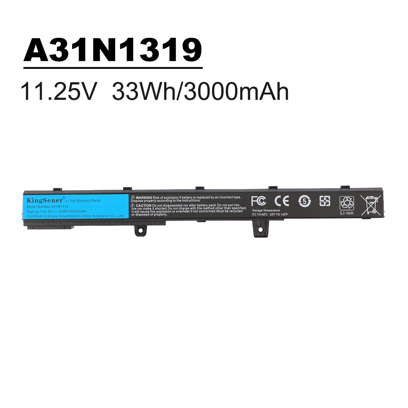 A31N1319 Laptop Battery for ASUS X551, 11.25V 33Wh, alternative voltage variant label details.
