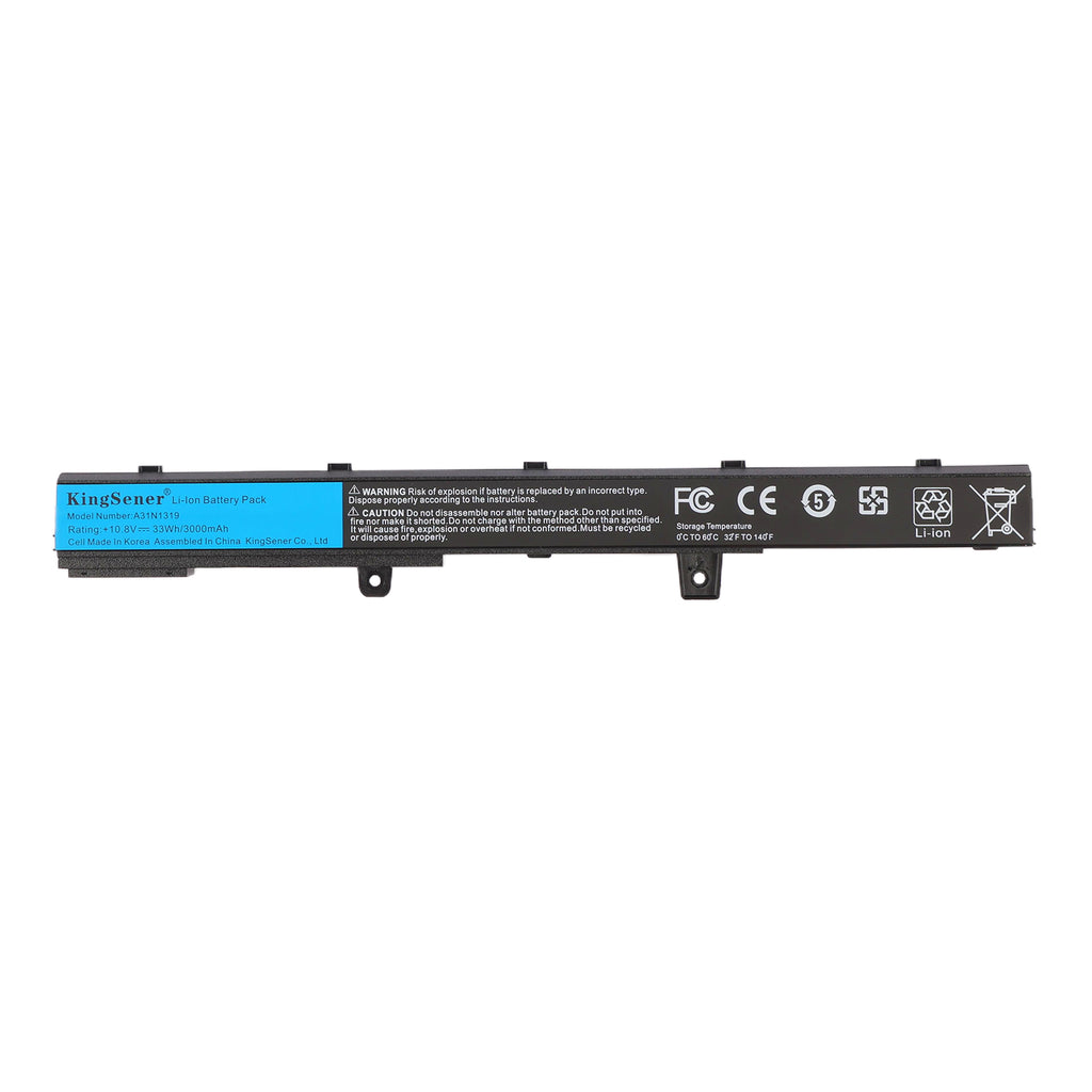 A31N1319 Laptop Battery for ASUS X551, 10.8V 33Wh, slender black pack with bottom mounting tabs.