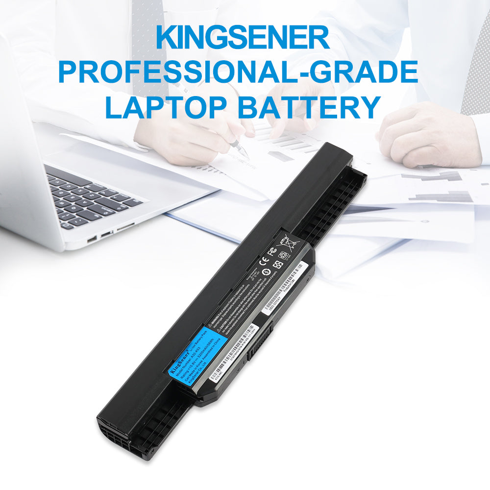 A32-K53 Laptop Battery for ASUS K53, 10.8V 5200mAh, top view showing the KingSener brand logo.