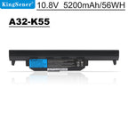 A32-K55 Laptop Battery for ASUS K55 K55A K55VD, 10.8V 5200mAh 56WH, black Li-ion pack with locking tabs and bilingual warning labels.