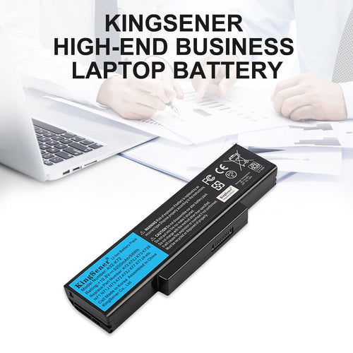 A32-K72 rechargeable laptop battery for ASUS K72 K73 series, 10.8V 56Wh 5200mAh, long black pack with blue KingSener label.