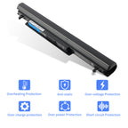 A41-K56 Laptop Battery for ASUS K56, 14.8V 2200mAh, side view highlighting the locking mechanisms.