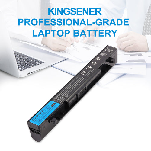 A41-X550A Laptop Battery for ASUS X550, 14.4V 97Wh, side view highlighting the blue label details.