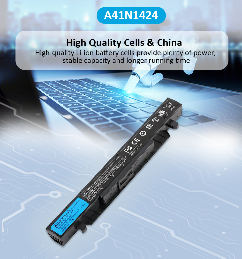 A41N1424 Replacement Laptop Battery for ASUS ROG GL552 VW, 14.4V 48WH, bottom view of the structural ridges.