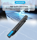 A41N1424 Replacement Laptop Battery for ASUS ROG GL552 VW, 14.4V 48WH, bottom view of the structural ridges.