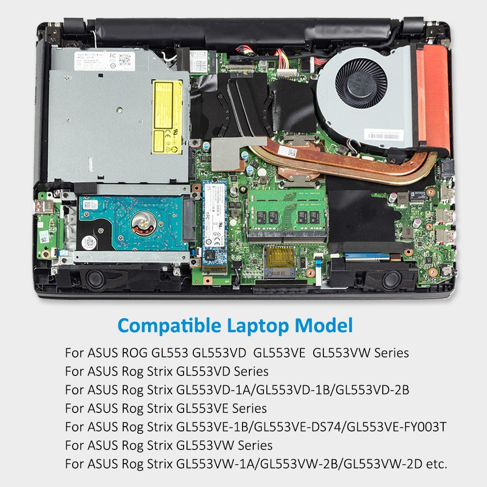 A41N1611 Replacement Laptop Battery for ASUS ROG GL553 VD, 14.4V 48WH, top view of the black matte plastic casing.