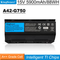 A42-G750 Laptop Battery for ASUS ROG G750 G750J G750JH, 15V 5900mAh 88WH, black Li-ion pack with gold-colored contact pins and A++ grade cells.