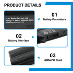 A42-U36 Replacement Battery for ASUS U36 Series, 14.88V 83Wh, front view on reflective white background.