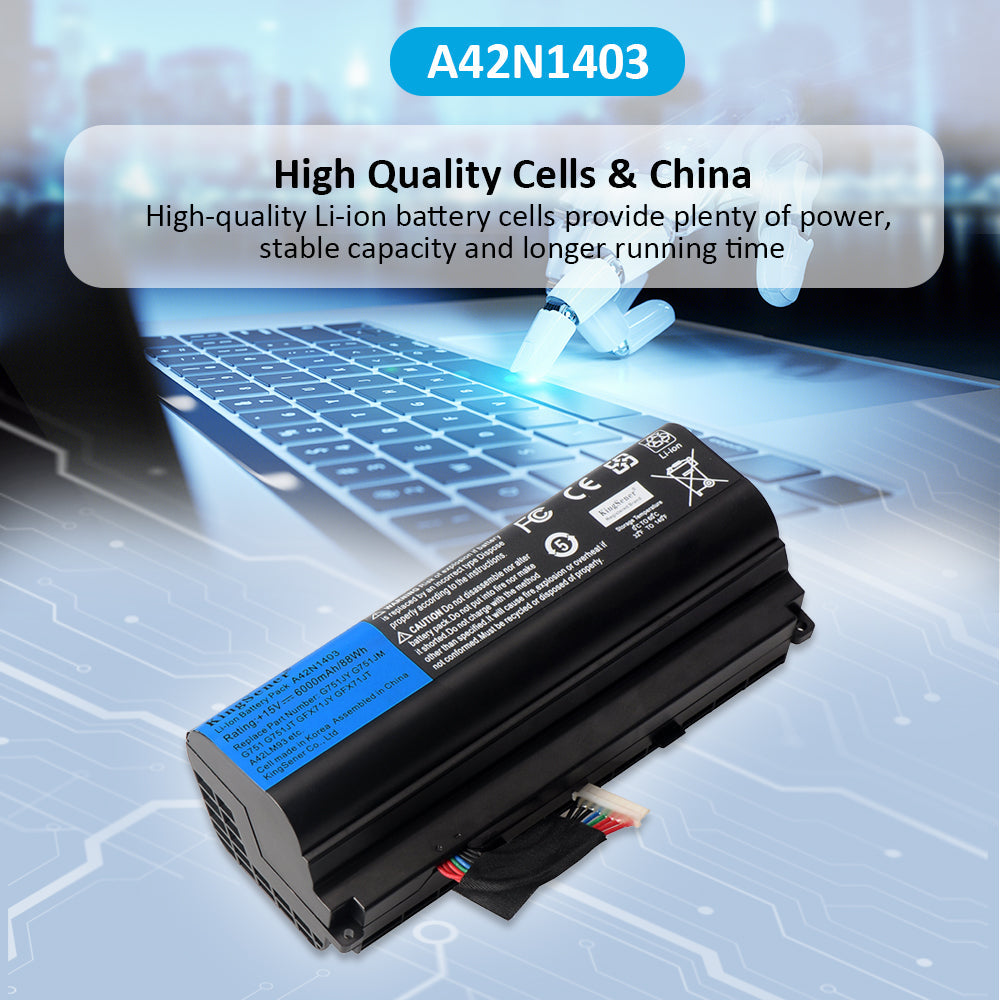 A42N1403 Replacement Laptop Battery for ASUS ROG G751 JY, 15V 88WH, close-up of the grid-like cooling vent pattern.