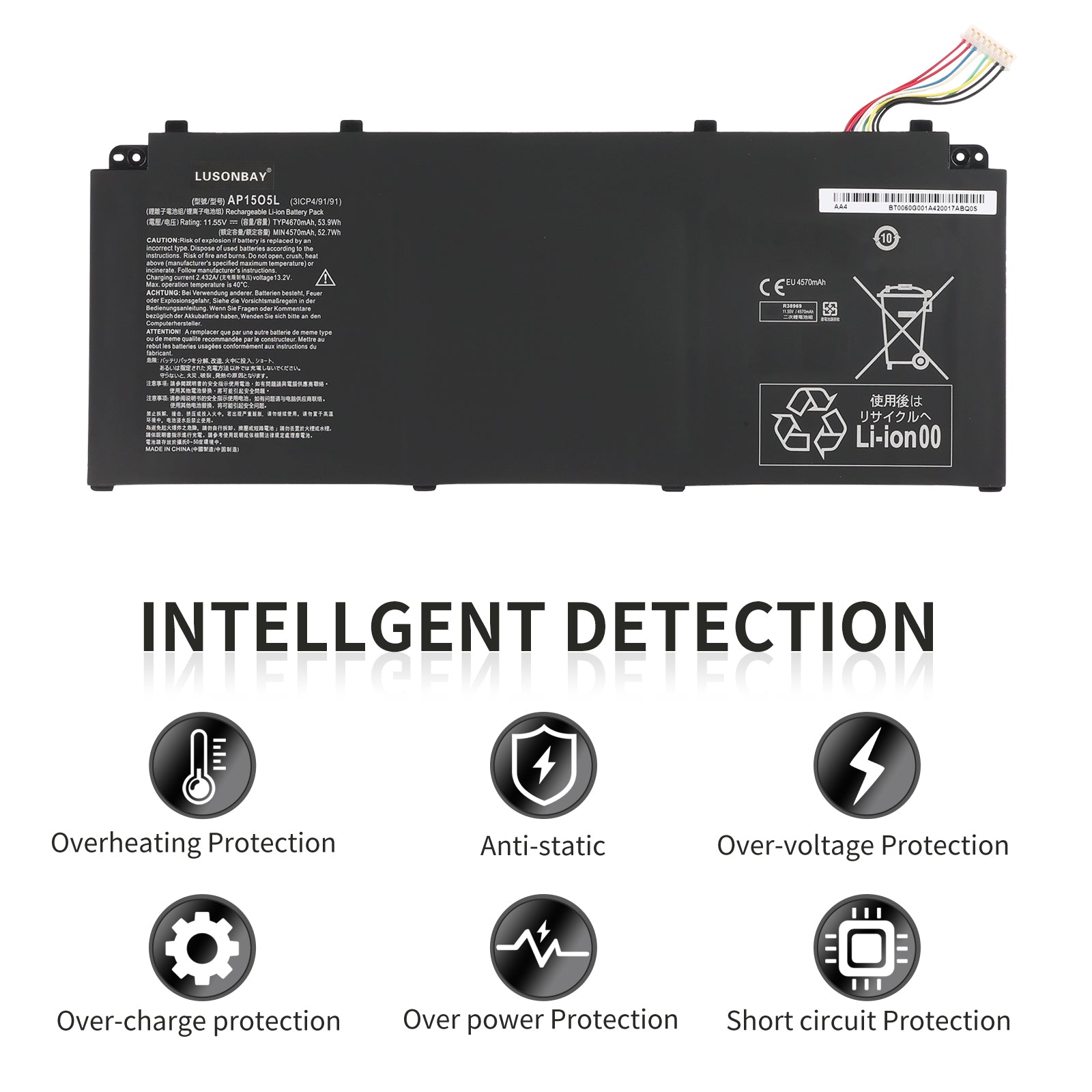 LUSONBAY AP15O5L Laptop Battery For Acer Swift 5 SF515-51T Series 53.9WH 11.55V - Intellgent Detection