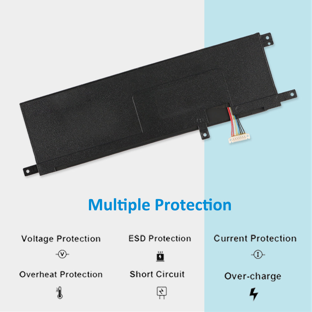 B21N1329 Replacement Laptop Battery for ASUS X453 X553 F553M, 7.6V 30WH, side angle highlighting the mounting tabs.