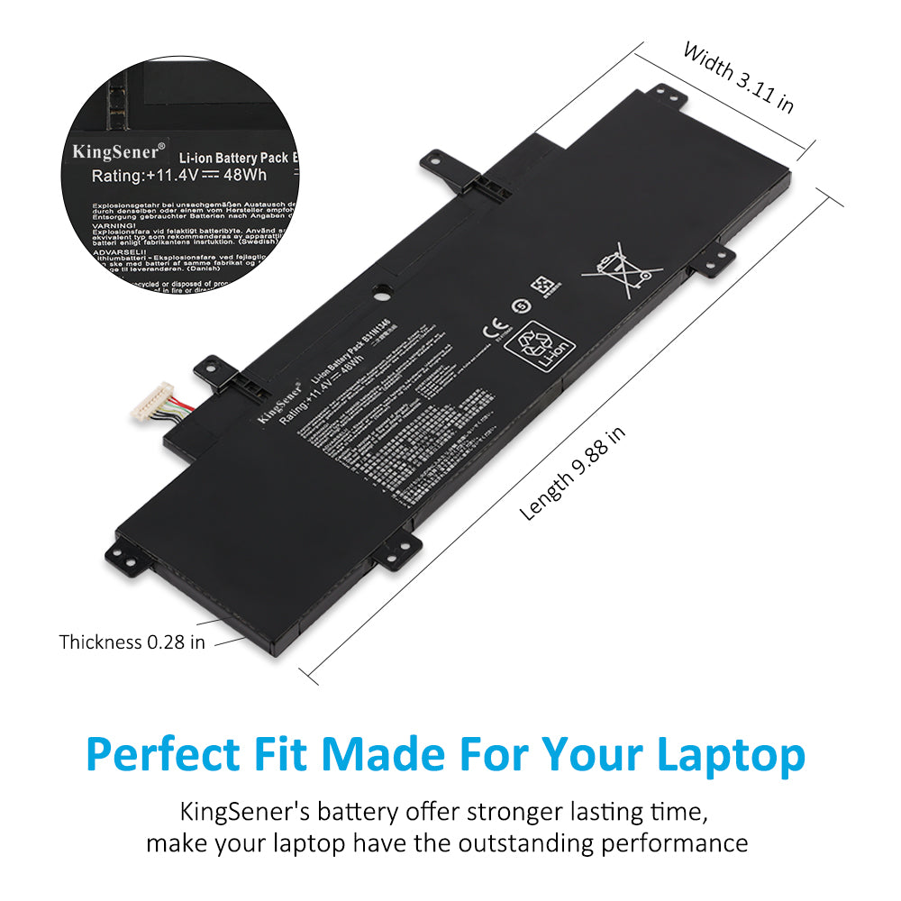 B31N1346 Replacement Laptop Battery for ASUS Chromebook C300MA, 11.4V 48WH, side angle showing mounting tabs with screw holes.