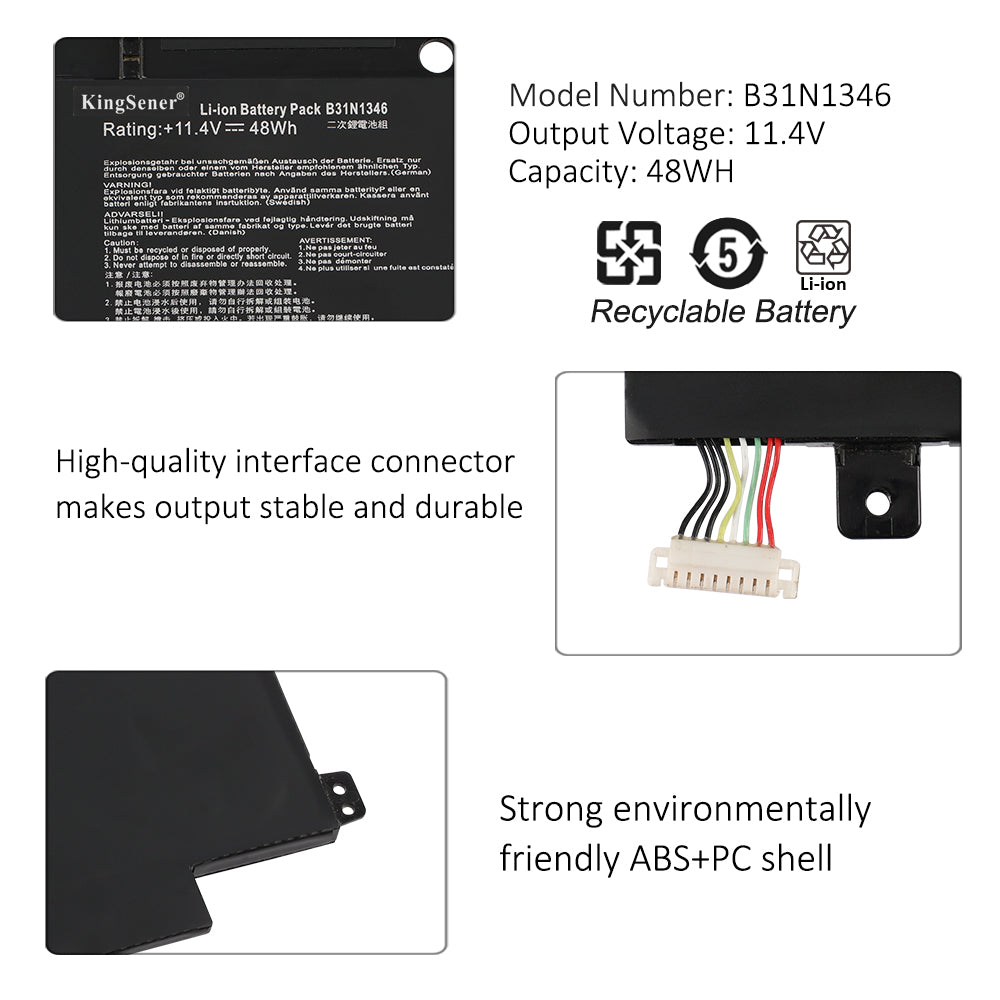 B31N1346 Replacement Laptop Battery for ASUS Chromebook C300MA, 11.4V 48WH, close-up of the CE and recycling icons on right.
