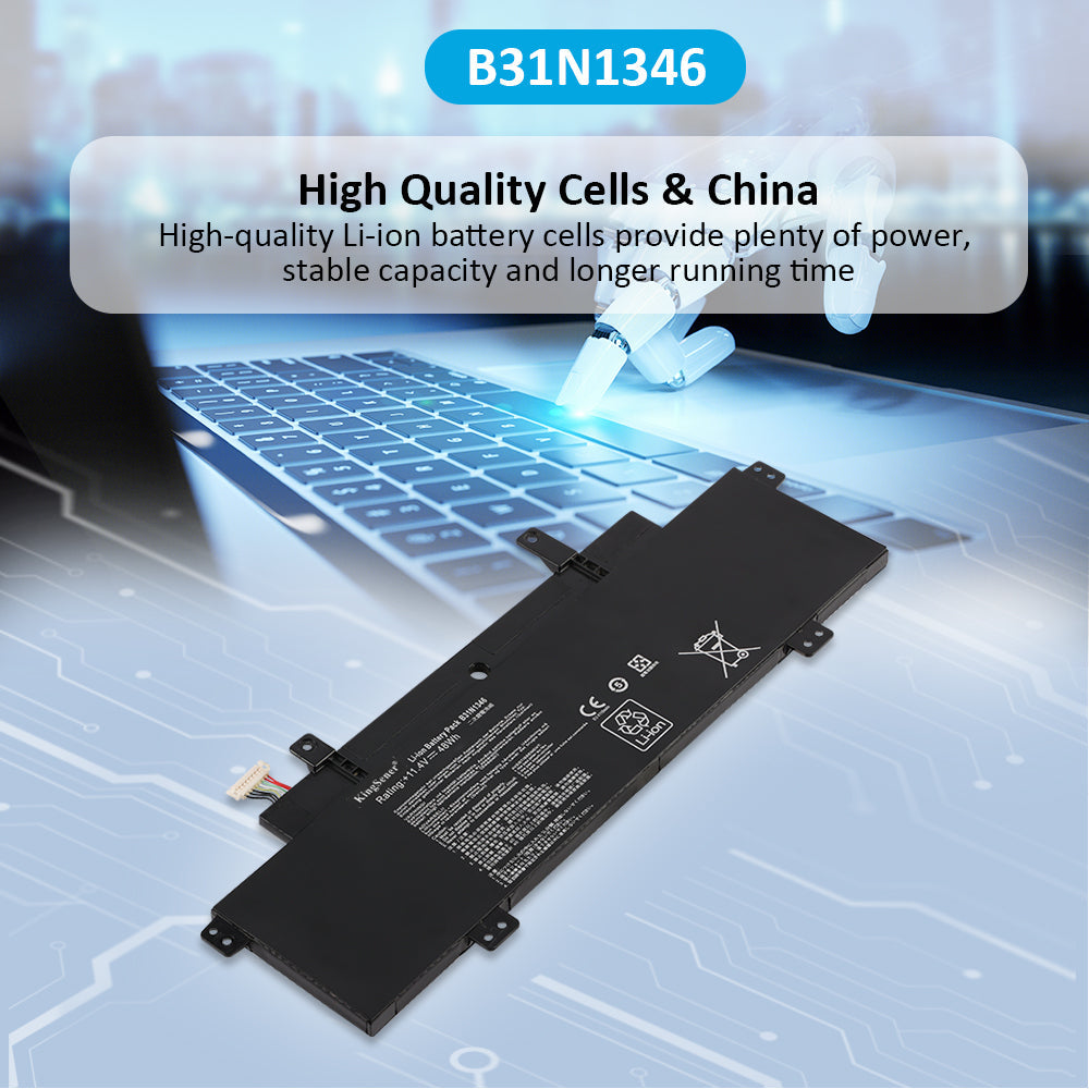 B31N1346 Replacement Laptop Battery for ASUS Chromebook C300MA, 11.4V 48WH, view of the battery pack resting on reflective white.