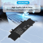 B31N1346 Replacement Laptop Battery for ASUS Chromebook C300MA, 11.4V 48WH, view of the battery pack resting on reflective white.