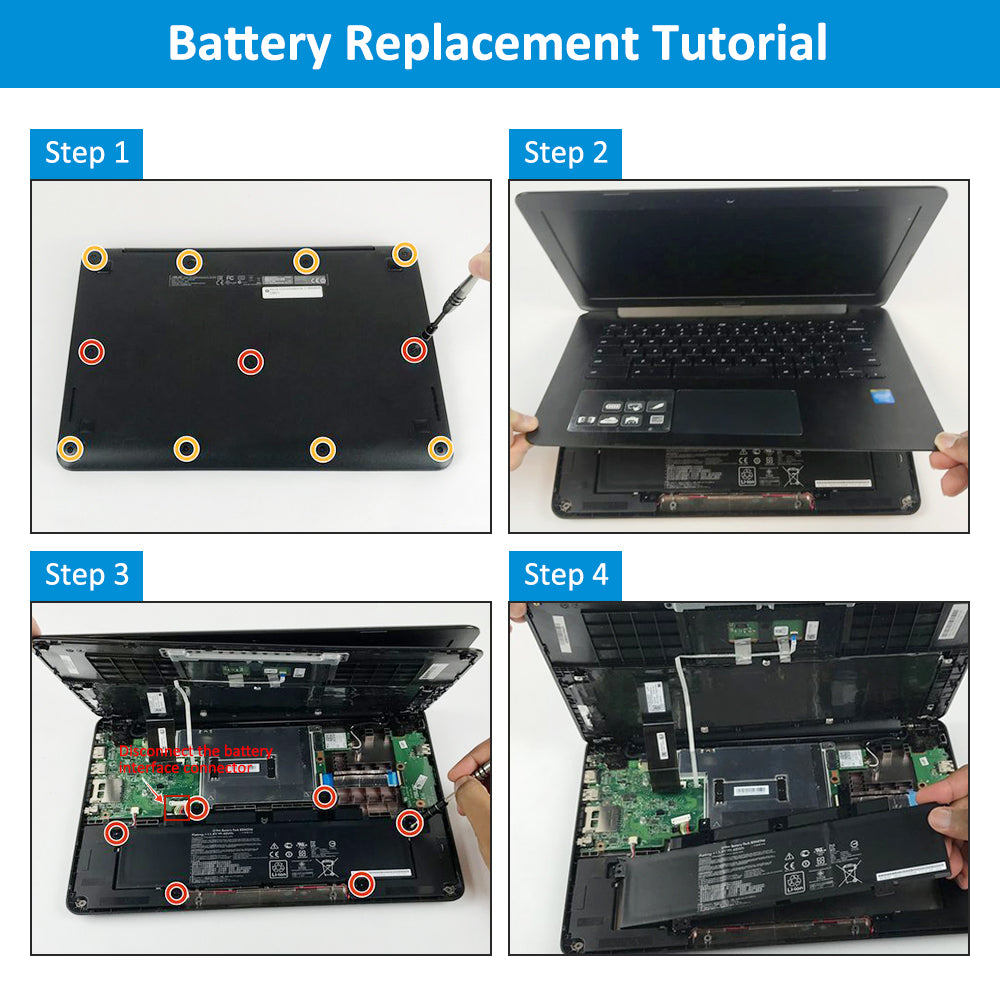 B31N1346 Replacement Laptop Battery for ASUS Chromebook C300MA, 11.4V 48WH, full view showing the slender profile and tabs.