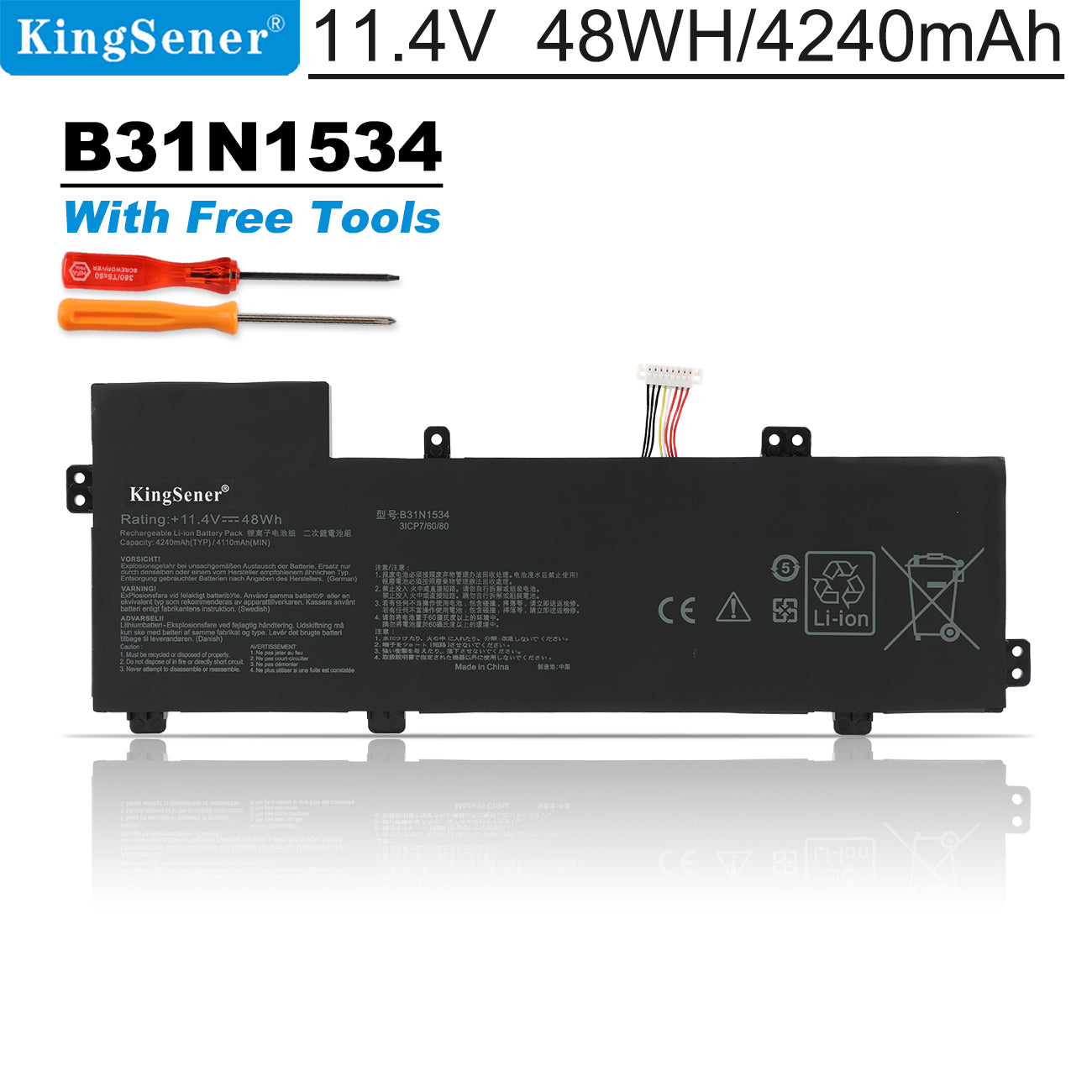 B31N1534 Laptop Battery for Asus Zenbook UX510 UX510UW UX510UX UX510UX-CN020T-BE Series 11.4V 48Wh | KingSener