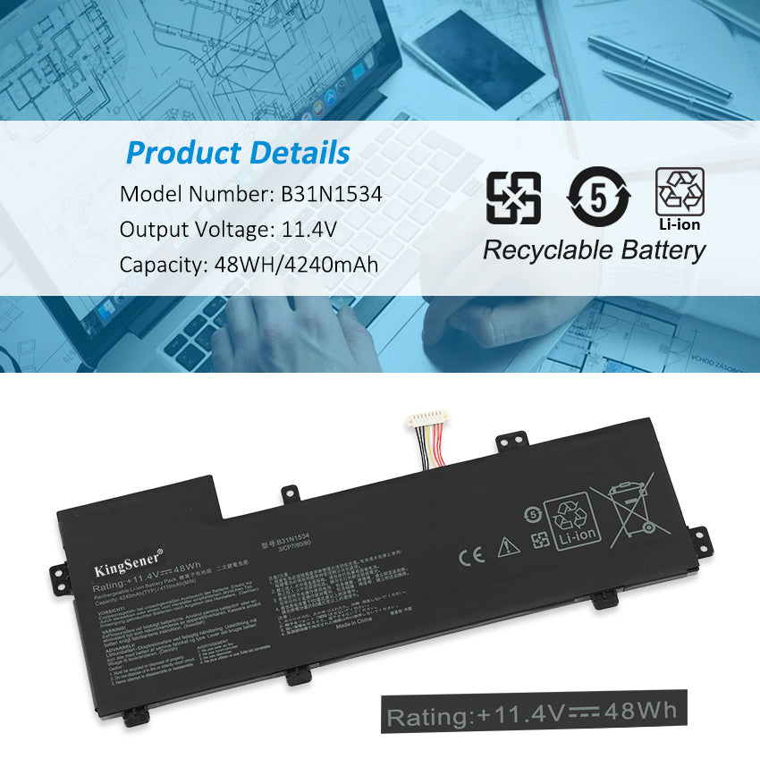 Bateria KingSener B31N1534 para laptop Asus Zenbook UX510 UX510UW UX510UX UX510UX-CN020T-BE Series 11,4 V 48 Wh