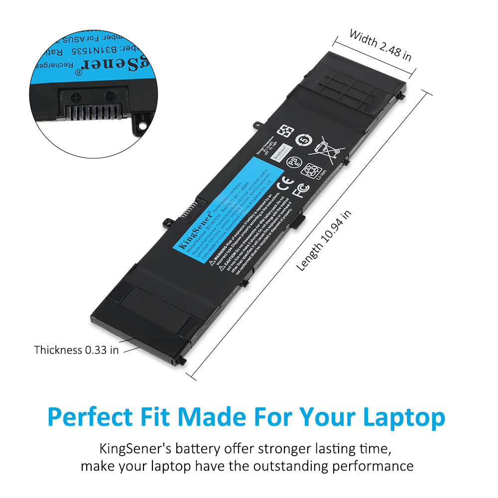 B31N1535 internal laptop battery for ASUS ZenBook UX310 UX410, 11.4V 48Wh, flat black design with included repair tools.
