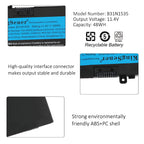 B31N1535 internal laptop battery for ASUS ZenBook UX310 UX410, 11.4V 48Wh, flat black design with included repair tools.