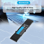 B31N1535 internal laptop battery for ASUS ZenBook UX310 UX410, 11.4V 48Wh, flat black design with included repair tools.