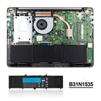 B31N1535 internal laptop battery for ASUS ZenBook UX310 UX410, 11.4V 48Wh, flat black design with included repair tools.