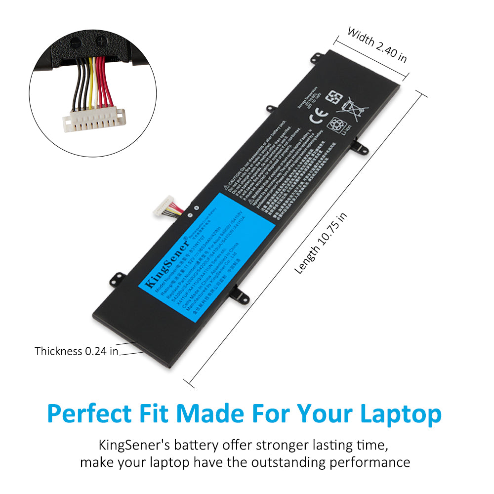 B31N1707 Replacement Laptop Battery for ASUS VivoBook S14 S410UQ, 11.52V 42WH, side angle highlighting the mounting tabs.