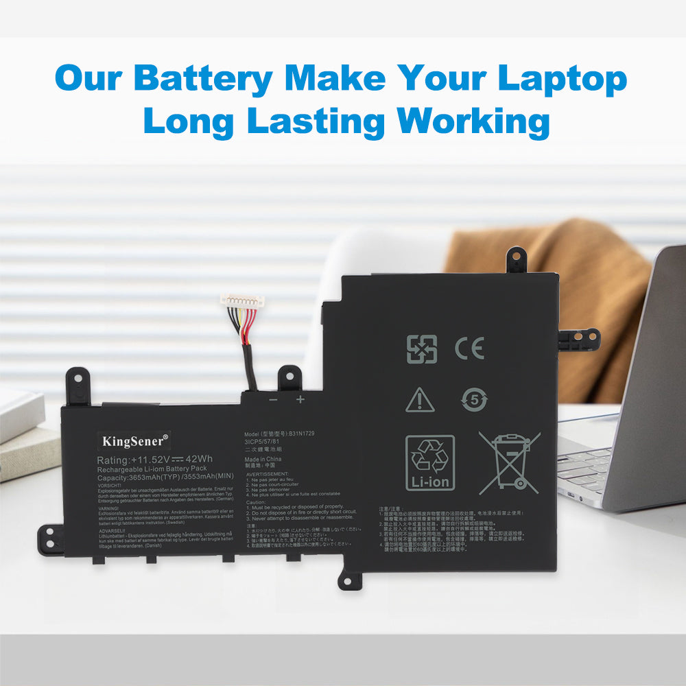 ASUS B31N1729 replacement Li-ion laptop battery 11.52V 42Wh 3653mAh for long lasting working performance