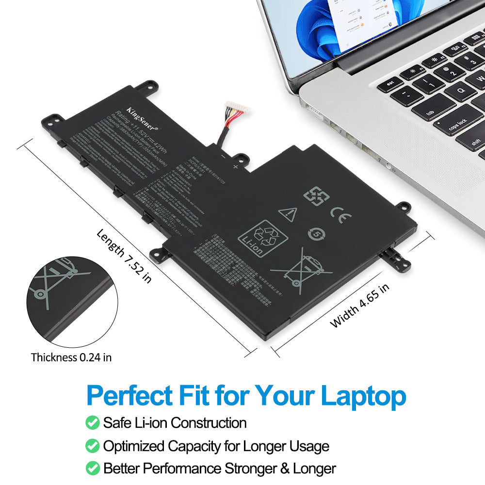 ASUS B31N1729 replacement Li-ion laptop battery 11.52V 42Wh dimensions 7.52 inch perfect fit for laptop