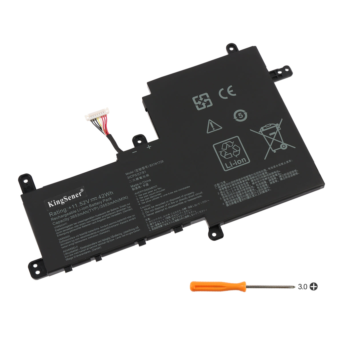 ASUS B31N1729 replacement Li-ion laptop battery 11.52V 42Wh 3653mAh PH3 screwdriver for installation