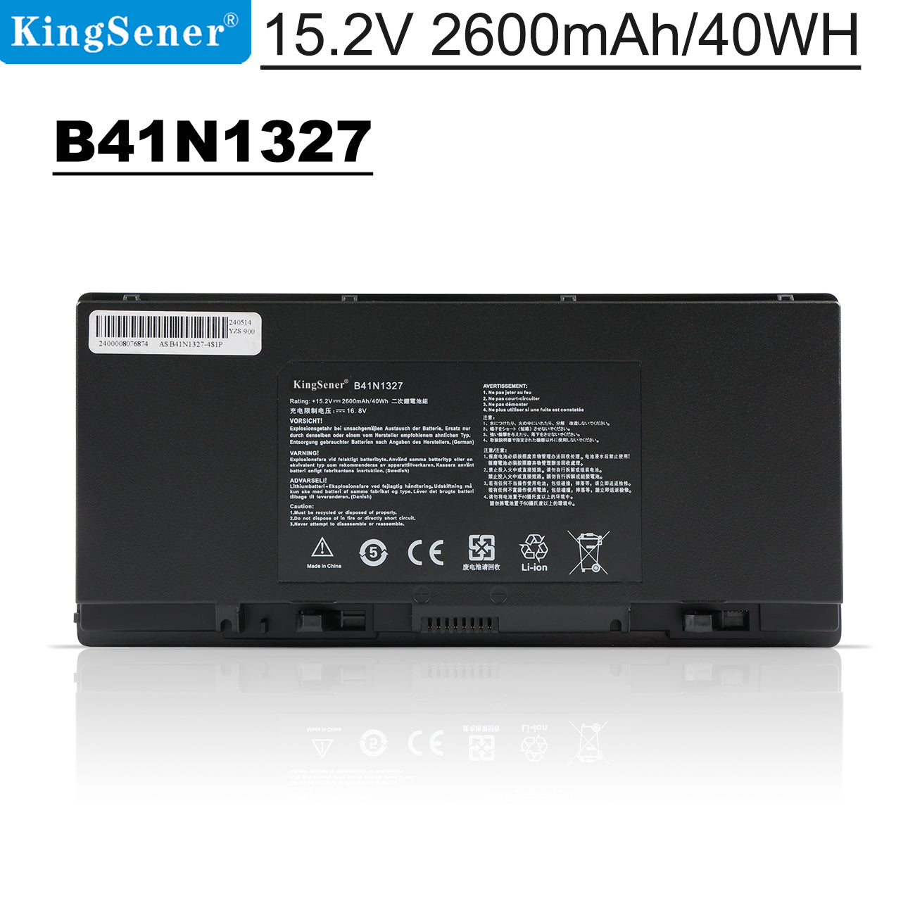 B41N1327 laptop battery for ASUS ROG B551 B551L series, 15.2V 45WH, rugged black casing with precision connector interface