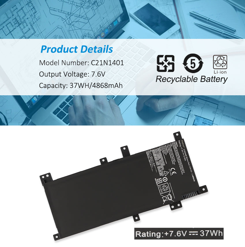 Asus X454L X455L X455Y X455LA Battery Replacement C21N1401 37Wh