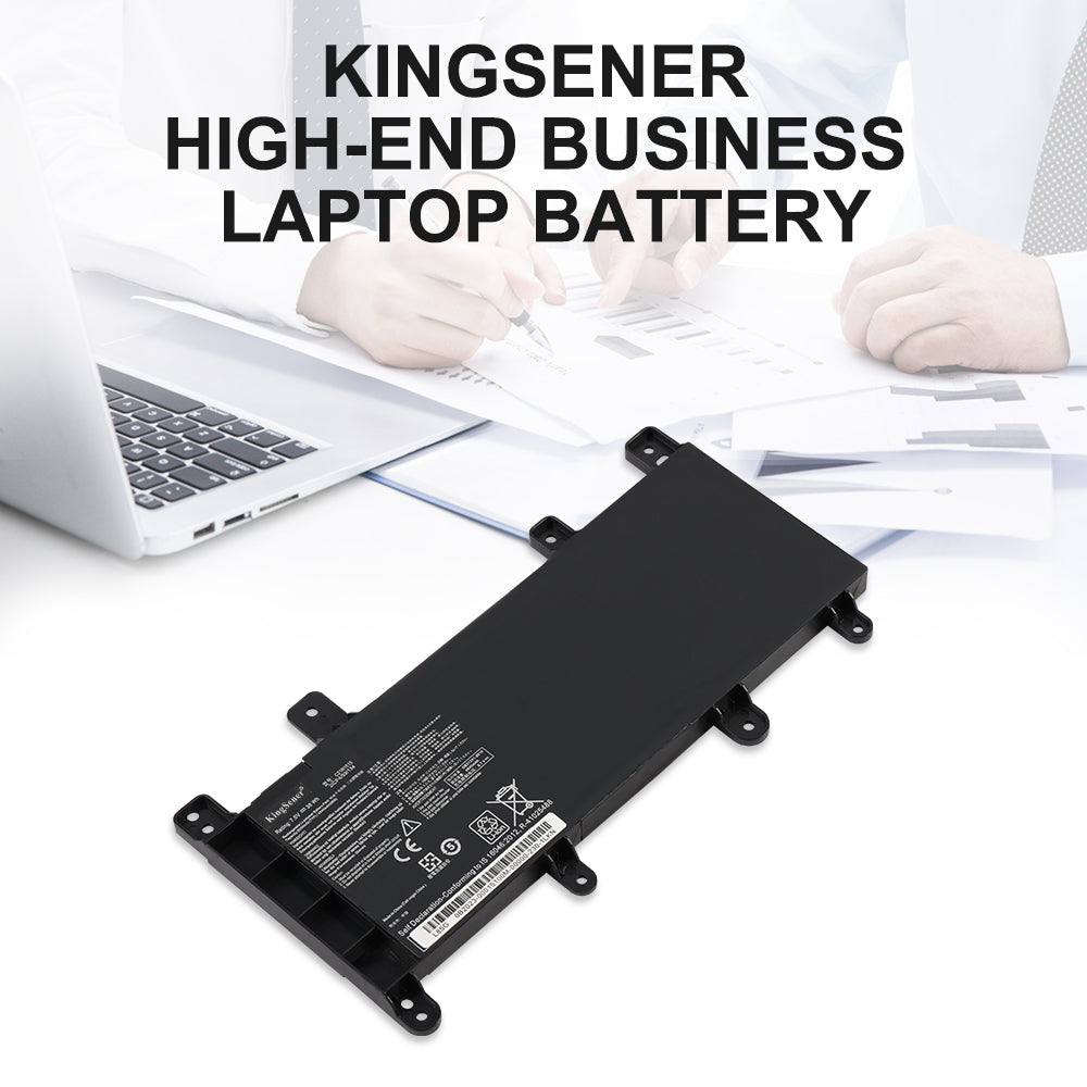 C21N1515 Laptop Battery for ASUS X756 Series, 7.6V 38Wh, infographic showing ESD and overheat protection features.