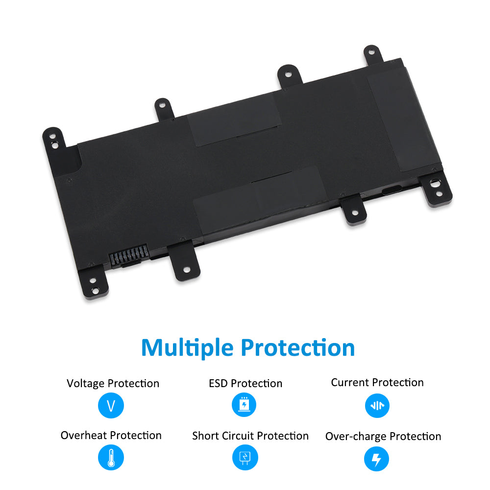 C21N1515 Laptop Battery for ASUS X756 Series, 7.6V 38Wh, detailed view of multi-pin female connector and mounting tabs.