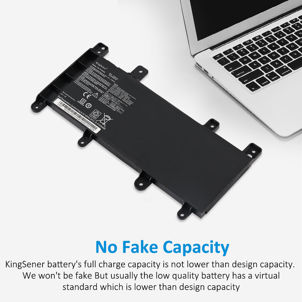 C21N1515 Laptop Battery for ASUS X756 Series, 7.6V 38Wh, close-up of barcode sticker and cell origin information.