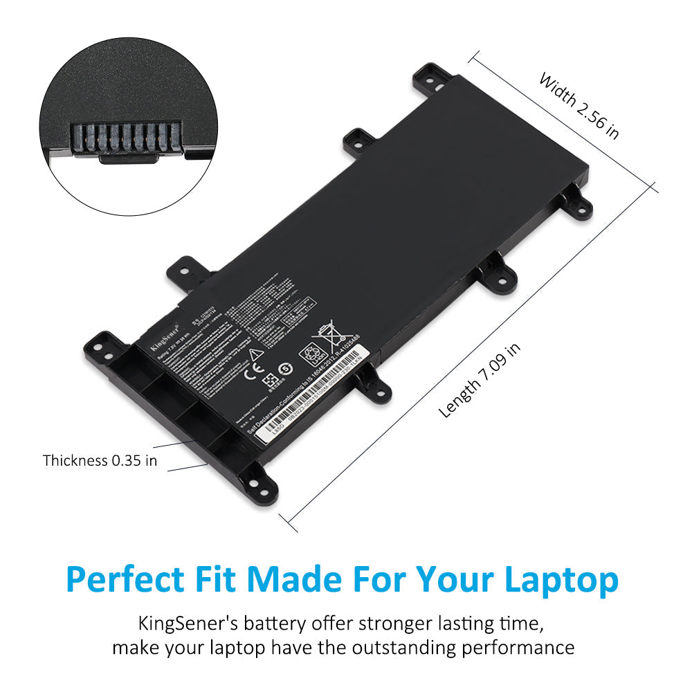 C21N1515 Laptop Battery for ASUS X756 Series, 7.6V 38Wh, reflective view showing wide rectangular form factor.