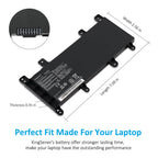 C21N1515 Laptop Battery for ASUS X756 Series, 7.6V 38Wh, reflective view showing wide rectangular form factor.