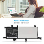 C21N1634 Laptop Battery for ASUS Vivobook R542, 7.6V 5000mAh, full front view with mounting screw holes.