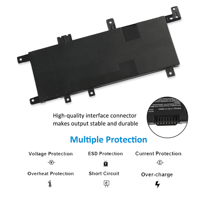 C21N1634 Laptop Battery for ASUS Vivobook R542, 7.6V 5000mAh, bottom view showing the barcode sticker.