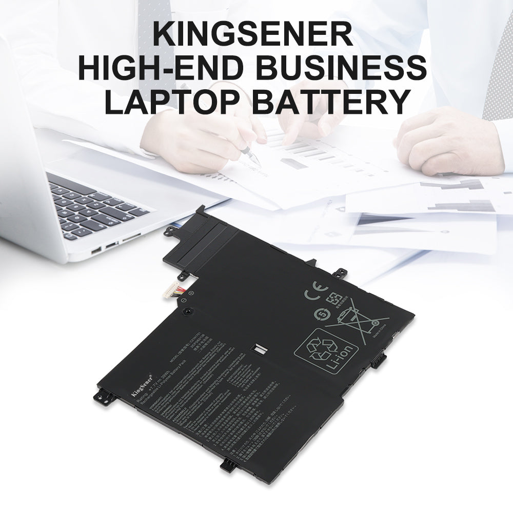 C21N1701 Laptop Battery for ASUS VivoBook S406UA, 7.7V 39Wh, infographic showing voltage and current protection icons.