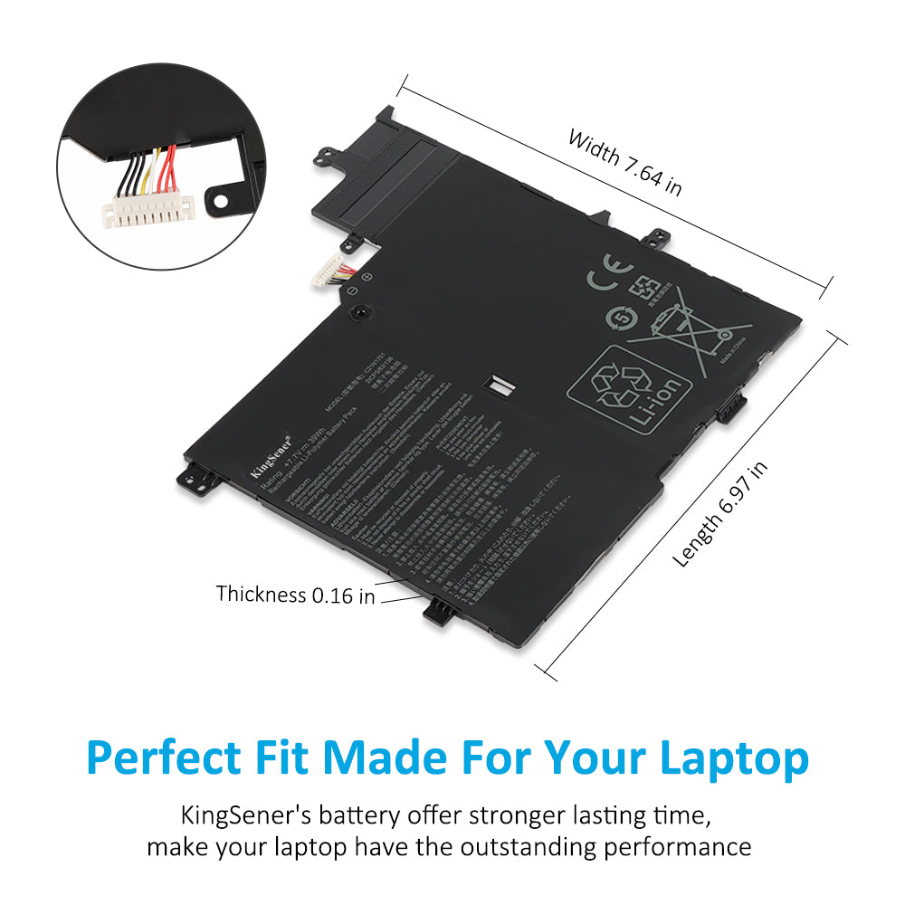 C21N1701 Laptop Battery for ASUS VivoBook S406UA, 7.7V 39Wh, front view showing Li-Polymer chemistry and rating labels.
