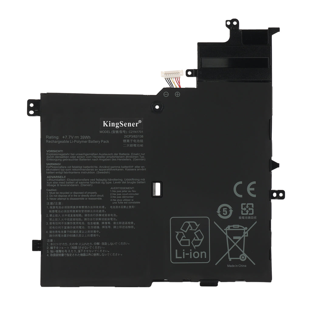 C21N1701 Laptop Battery for ASUS VivoBook S406UA, 7.7V 39Wh, irregular black case with multiple mounting tabs.