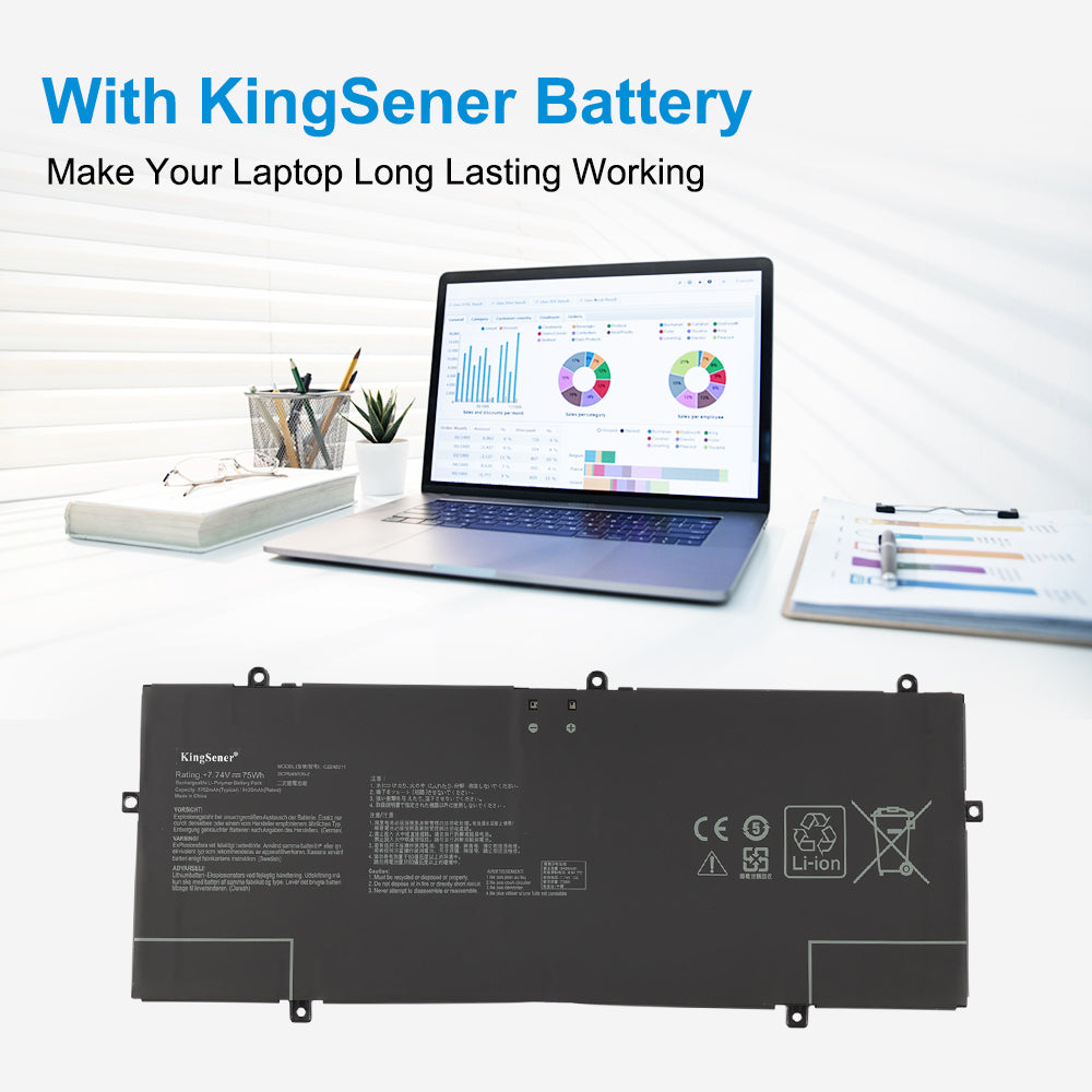 C22N2211 75Wh battery powers ASUS ZenBook 14 OLED laptop for all-day office work, data analysis and business productivity