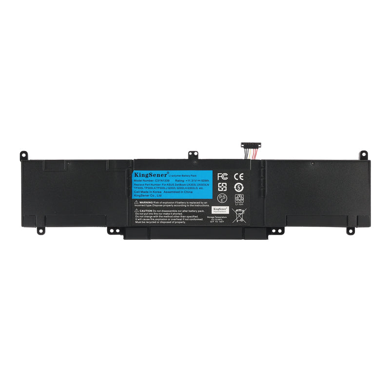 C31N1339 Laptop Battery for ASUS ZenBook UX303L UX303LN, 11.31V 50Wh, black Li-Polymer pack with multicolored wire connector and screw tabs.